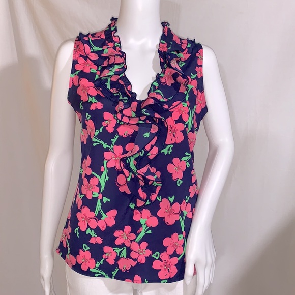 Lilly Pulitzer Allison Floral Ruffle Sleeveless Top, EU condition, size XS - Picture 2 of 10